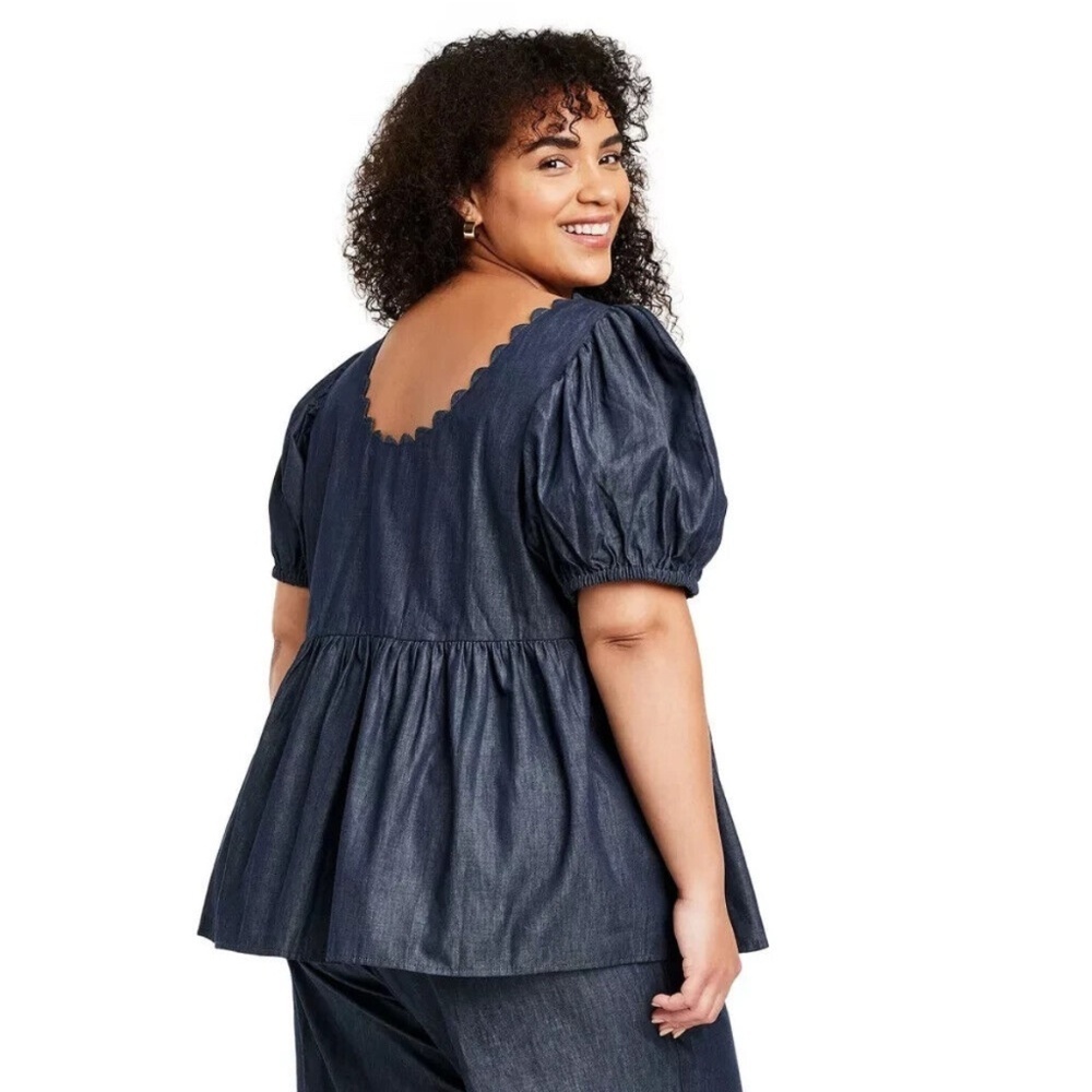 Co-ord Set Kika Vargas x Target Top & Pants Wide Leg Crop 2X & 20W Blue Casual